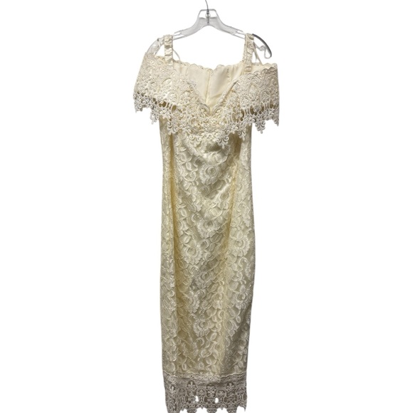 Vintage Jessica McClintock Bridal Elegant Cream Lace Off-Shoulder Dress  9/10 - z1residence.com